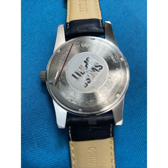 Swiss Spirit Water Resistant Solid Steel Watch Blue Face And Band New Battery